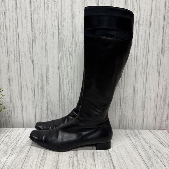 Womens Size 9.5 Gucci Black Leather Riding Boots Bamboo Gold Charm - Picture 5 of 16